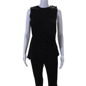 Cedric Charlier Women's Round Neck Sleeveless Rouge Blouse Black Size 4